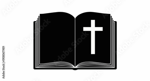 Black open Bible silhouette with cross for Palm Sunday and religious themes