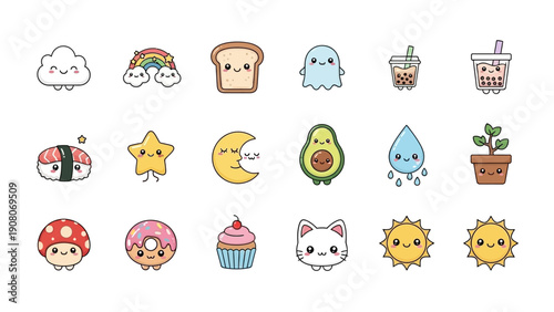 Cute Kawaii Characters and Objects Vector Set