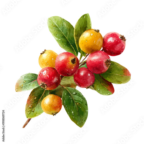 Watercolor painting of Hypericum Berries, detailed and artistic vector illustration on a white background.