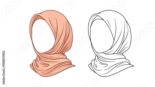 Comparison of a traditional hijab and a stylized head covering design sketch