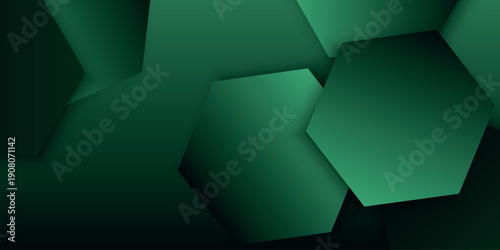 Dark green background with modern 3D overlapping geometric pattern. Minimalist background concept with trendy bright green layering. EPS. 2