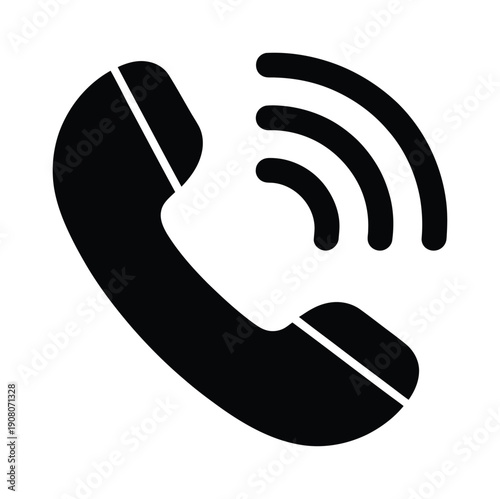 Vector graphic of a black telephone with signal waves on a white background online