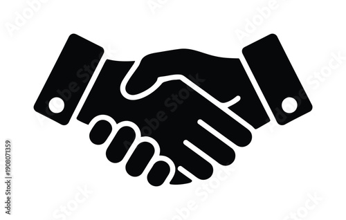 Vector graphic of two hands shaking in a firm handshake on a white background