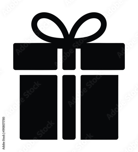 Vector graphic of a wrapped gift box with a bow on top in black