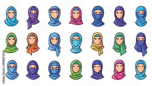 Colorful array of stylized cartoon figures in playful outfits and poses