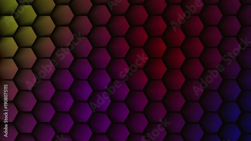 Abstract background featuring a colorful gradient over a repeating three dimensional honeycomb pattern creating a seamless loop