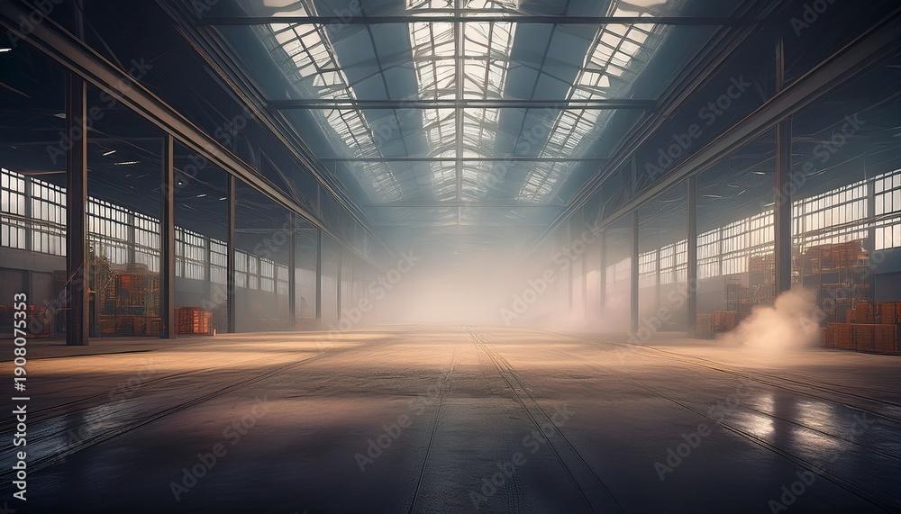 Obraz premium an empty warehouse filled with smog