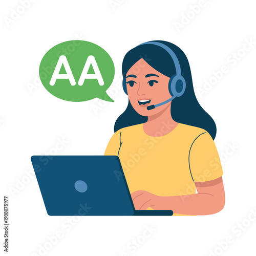 Woman provides customer support using a.