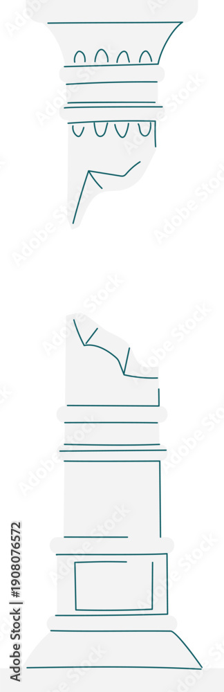 Fototapeta premium Broken stone pillar drawing. Ancient column ruin