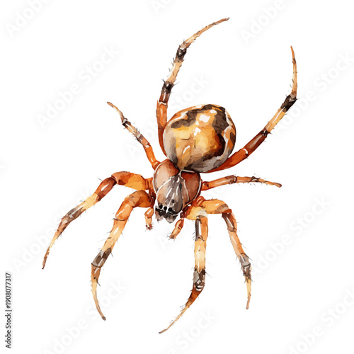 Stylized watercolor Halloween Spider vector, modern artistic illustration with high-quality details on a pure white background.
