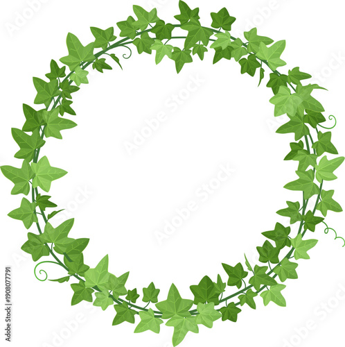 Round vine frame. Decorative green liana circle