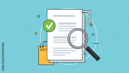 Document being carefully inspected with a magnifying glass showing a green checkmark to represent audit or verification.