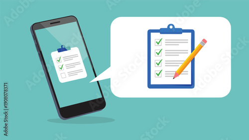 Mobile phone displays digital checklist on clipboard icon representing task management and organized mobile productivity solutions.