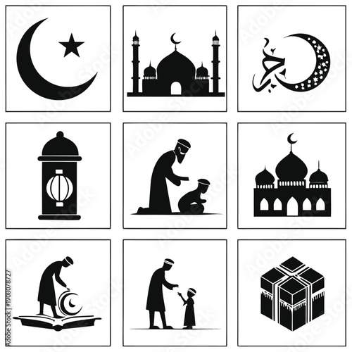 Vector illustration of an Islamic mosque with domes and towers inspired by Dubai architecture in a clean iconic style