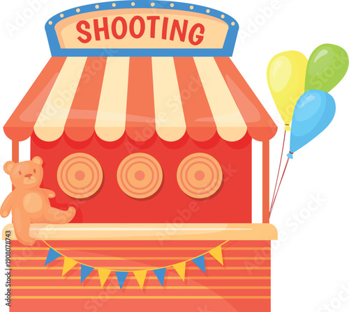 Shooting funfair game. Cartoon carnival stand icon