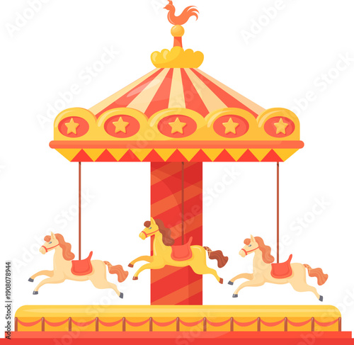 Horse spinning carousel. Theme park cartoon attraction