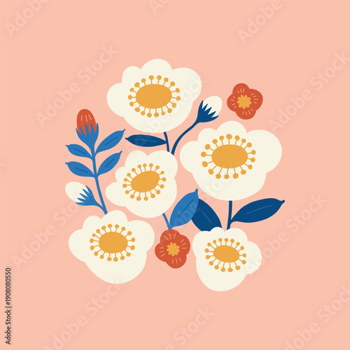 Floral abstract elements. Botanical composition. Modern trendy Matisse minimal style. Floral poster, invite. Vector arrangements for greeting card or invitation design