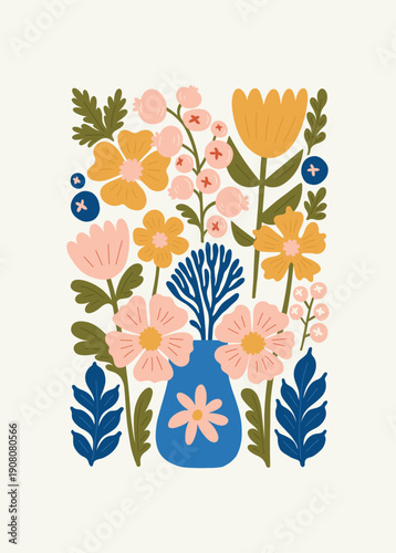 Floral abstract elements. Botanical composition. Modern trendy Matisse minimal style. Floral poster, invite. Vector arrangements for greeting card or invitation design