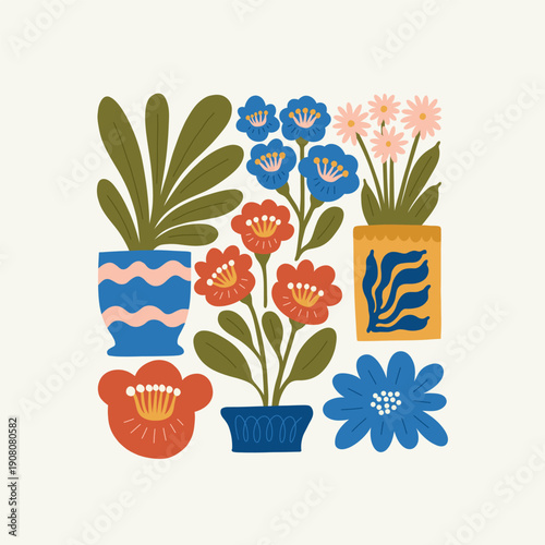 Floral abstract elements. Botanical composition. Modern trendy Matisse minimal style. Floral poster, invite. Vector arrangements for greeting card or invitation design