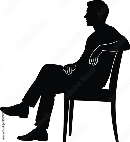 Man sitting on chair, relaxed posture, illustration, profile view, calm atmosphere, simple background