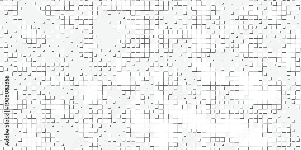 Obraz premium White pixel tile background with overlapping square outlines, abstract tech grid design, seamless vector