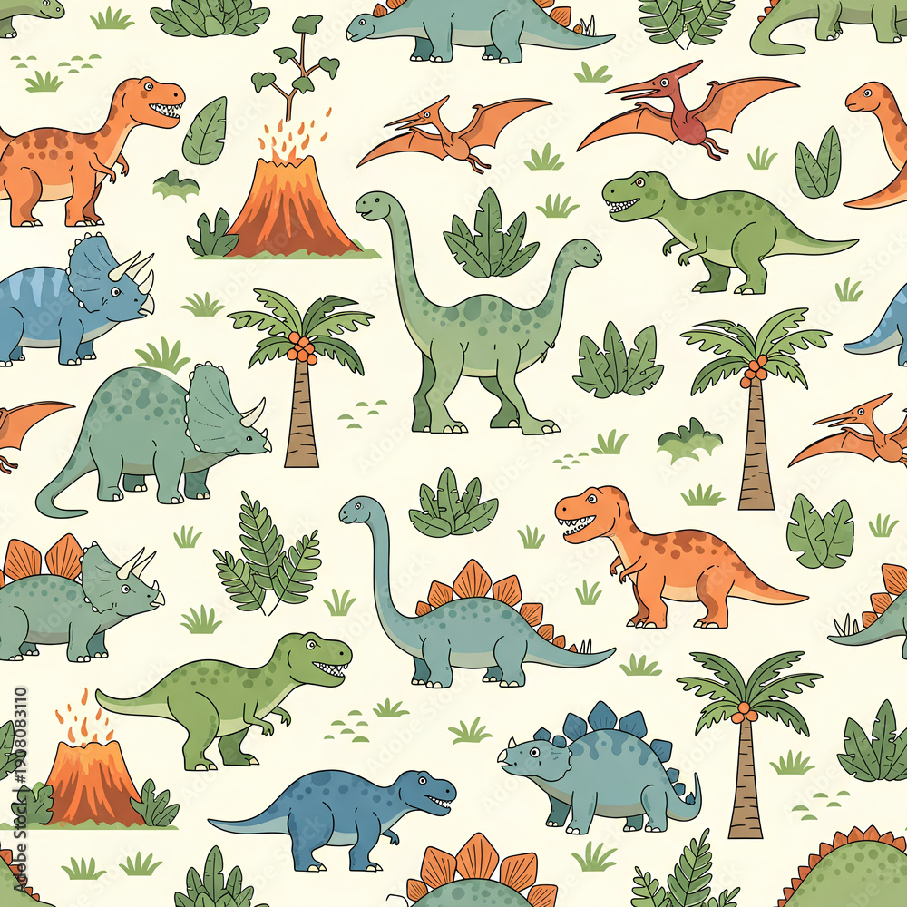 Obraz premium Dinosaur Pattern A Colorful and Playful Design for Kids 14.