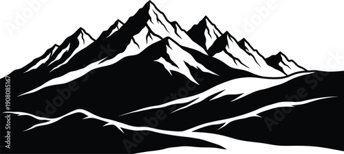 Majestic mountain range with snowcapped peaks and serene landscape illustration viewpoint