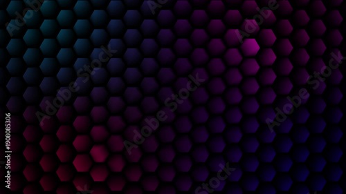 Abstract dark background featuring glowing neon magenta and cyan hexagonal geometric pattern creating a seamless loop