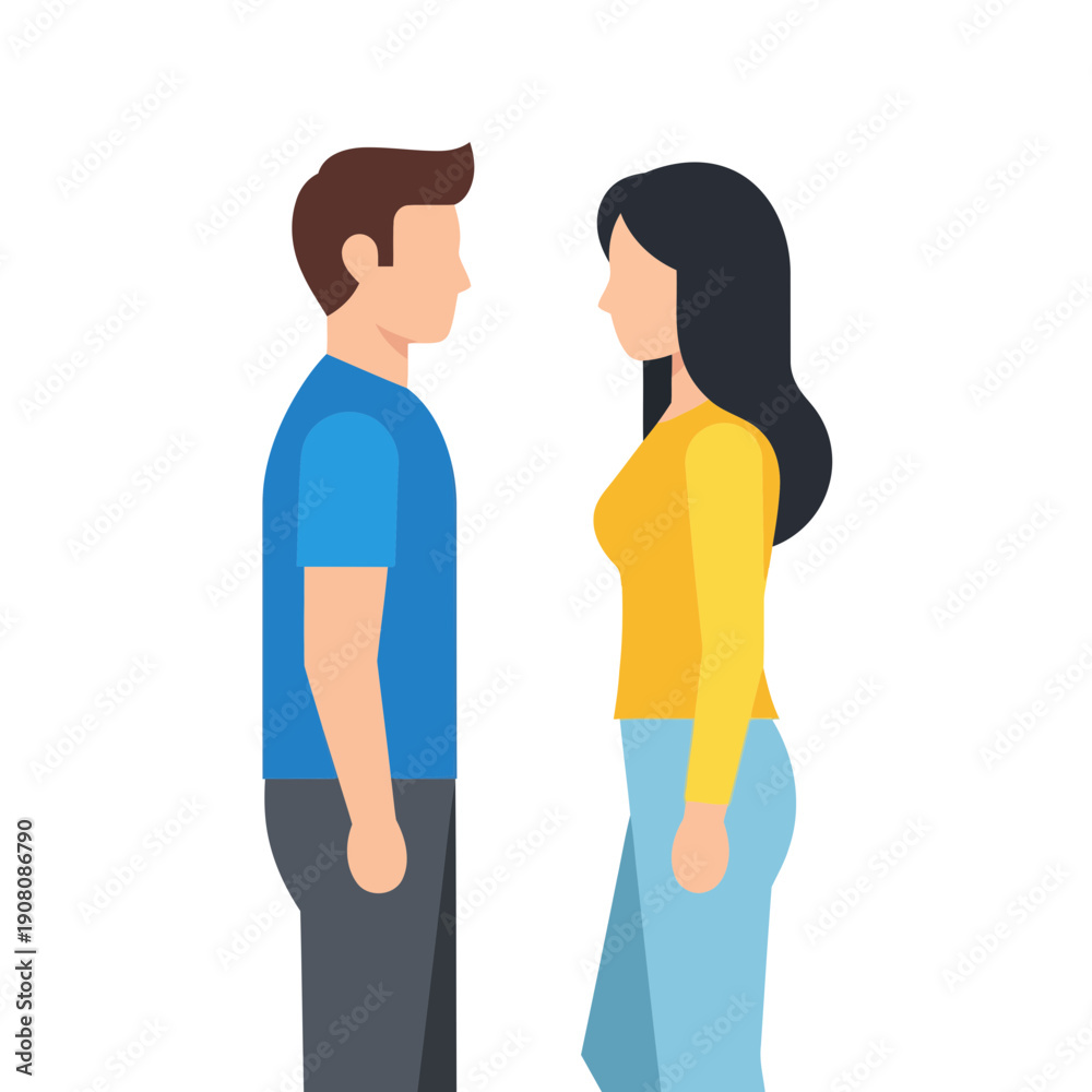 Obraz premium Man and Woman Standing Profile View