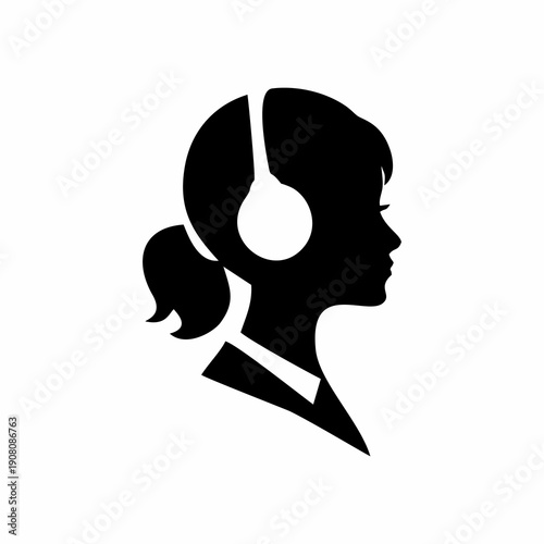 Professional woman customer support operator silhouette icon