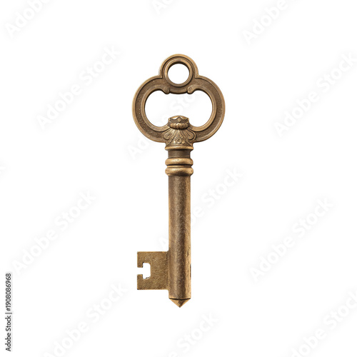Vintage Brass Key Lying on a Plain Background With No Other Objects in Sight