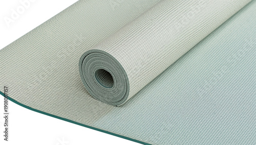 Roll of Yoga Mat on Smooth Surface Ready for Exercise Session Indoors in Morn...