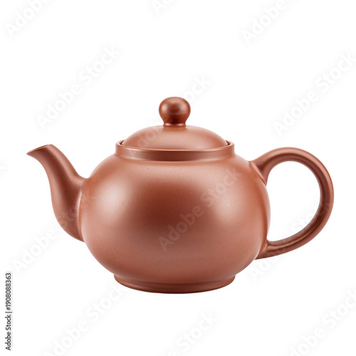 Brown Teapot Resting on a White Surface With a Simple Design and a Rounded Body