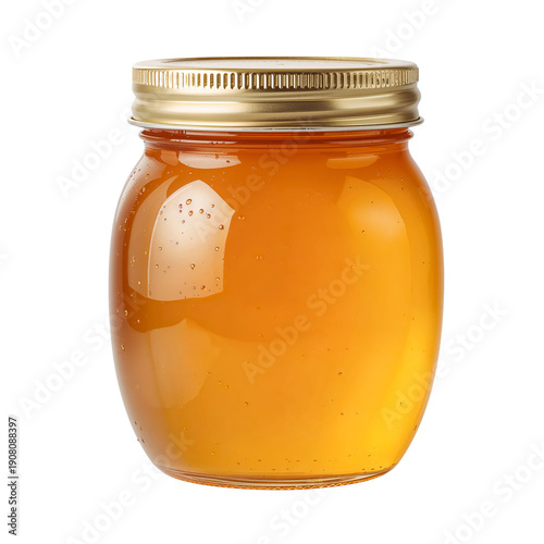 Honey in a Glass Jar on a White Background Showcasing Its Natural Color and T...