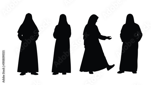 Silhouettes of four women wearing traditional islamic clothing possibly niqabs or abayas high quality