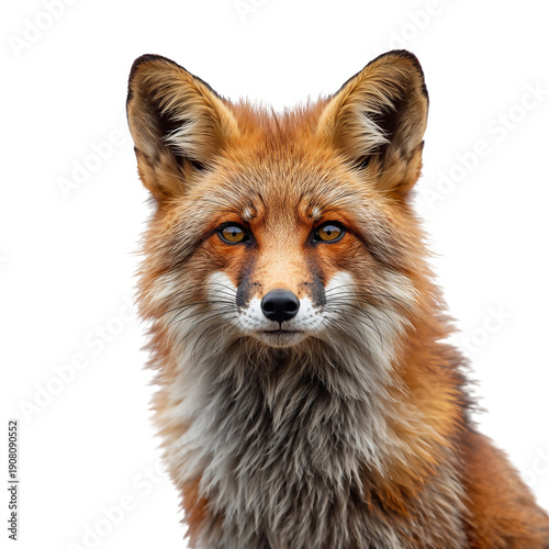 Fox Standing Still Against Plain Background With Clear Details on Fur and Eyes