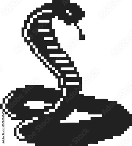 pixel art cobra snake poised to strike with raised hood and coiled body in retro gaming