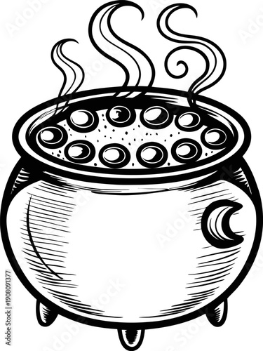 witch's cauldron boiling bubbling potion with steam rising magical brewing halloween