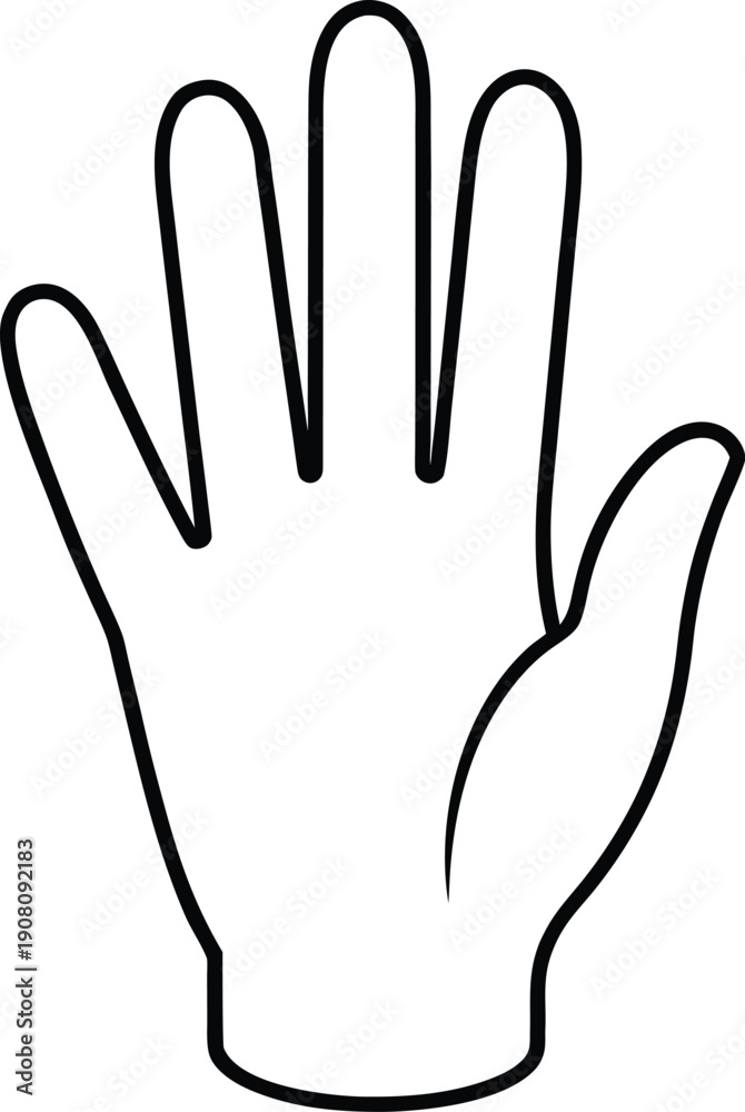 Obraz premium Hand line art vector thin black outline open palm