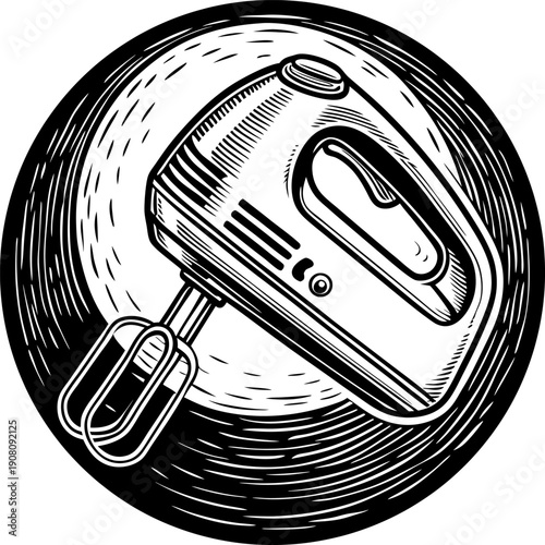 Vintage electric hand mixer illustration kitchen appliance for baking and cooking with rotating beaters