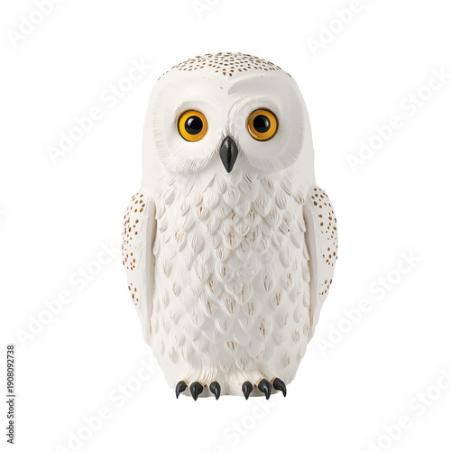 Snowy Owl Sits on a Surface Looking Forward in a Simple Setting During Daylig...