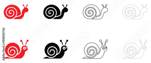snail icon vector set, snail icon symbol vector, silhouette and line art illustration
