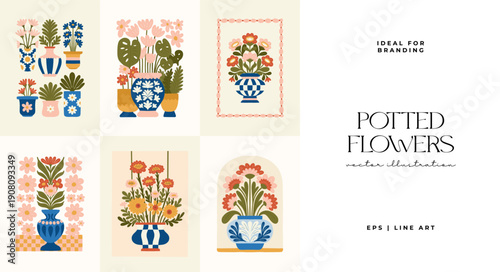 Floral abstract elements. Botanical composition. Modern trendy Matisse minimal style. Floral poster, invite. Vector arrangements for greeting card or invitation design