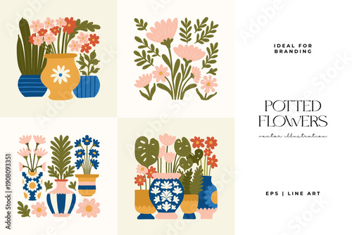 Floral abstract elements. Botanical composition. Modern trendy Matisse minimal style. Floral poster, invite. Vector arrangements for greeting card or invitation design