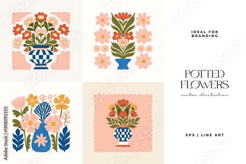 Floral abstract elements. Botanical composition. Modern trendy Matisse minimal style. Floral poster, invite. Vector arrangements for greeting card or invitation design