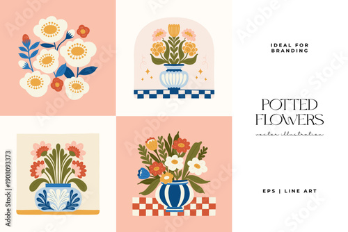 Floral abstract elements. Botanical composition. Modern trendy Matisse minimal style. Floral poster, invite. Vector arrangements for greeting card or invitation design