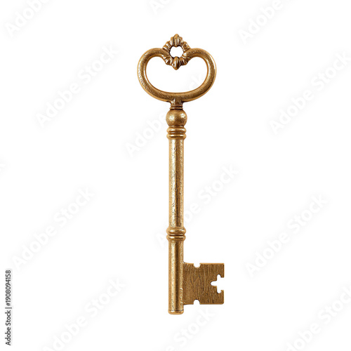 Vintage Key With Ornate Design on Top Displayed Against a Plain Background