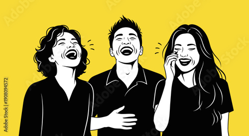 Three People Laughing Together Loudly.