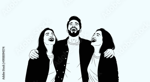 Three People Laughing Together Illustration.