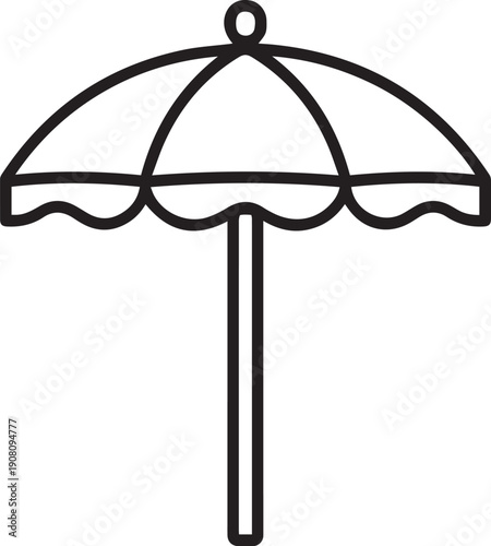 An elegant line drawing of a beach umbrella, providing shade and symbolizing relaxation and leisure on a sunny day.